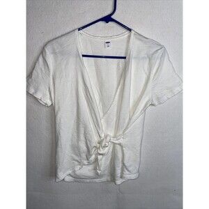 Gap White Cotton  Wrap-Front Short Sleeve Top Shirt Sz Small